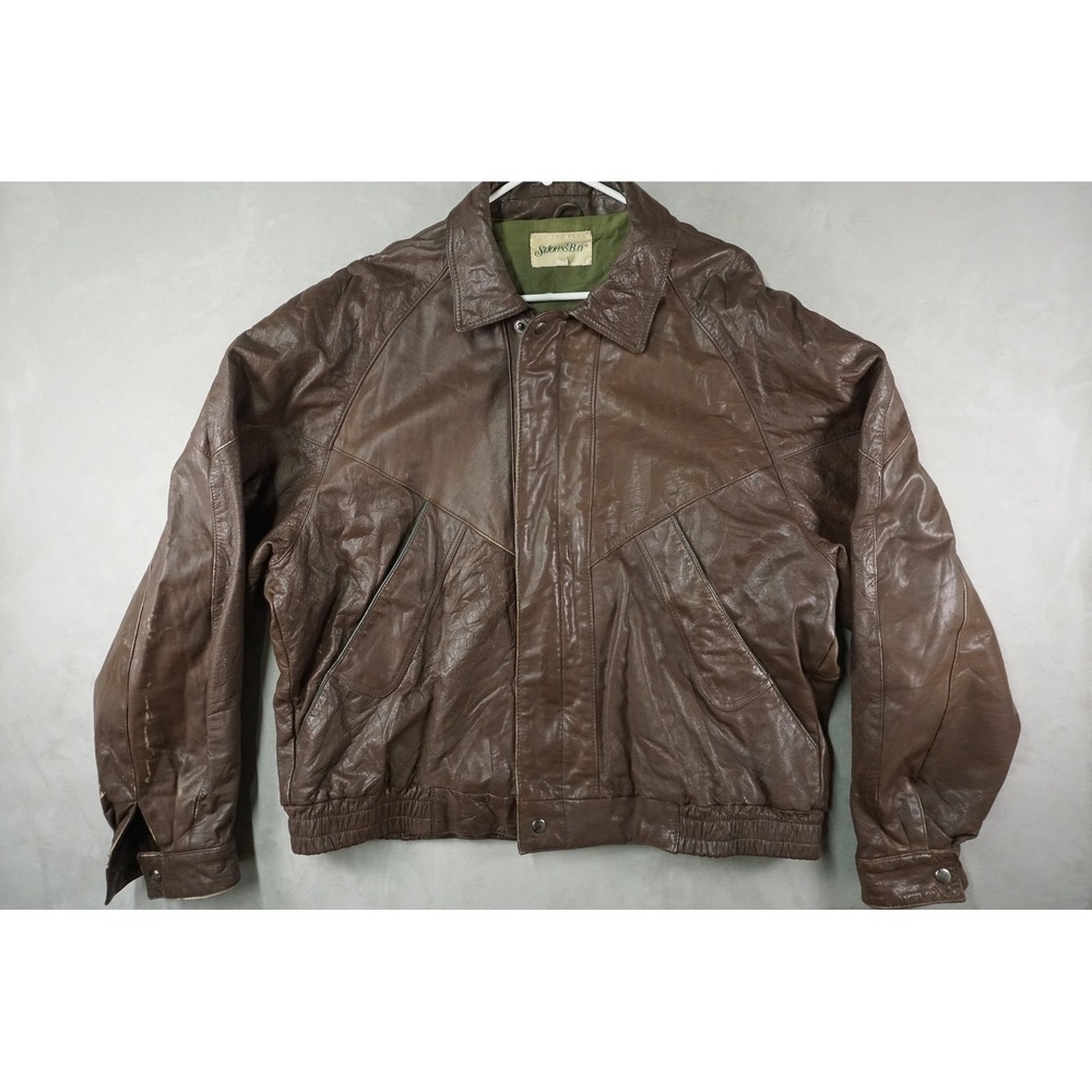 Vintage St. Johns Bay Leather Jacket Mens XL Brown Lined‎ Bomber Full Zip